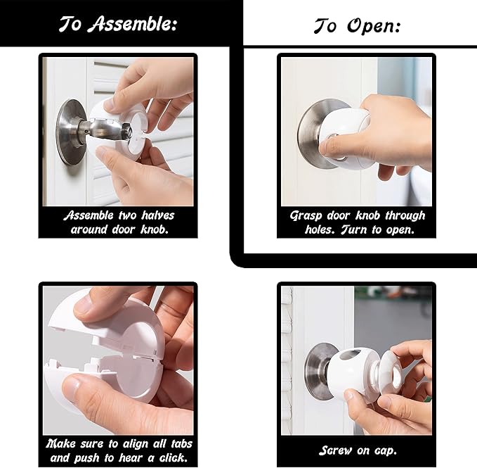 Door Knob Safety Cover for Kids - 5 Pack - Baby Proof Door Knob Covers - Door Locks for Kids Safety Child Proof - White