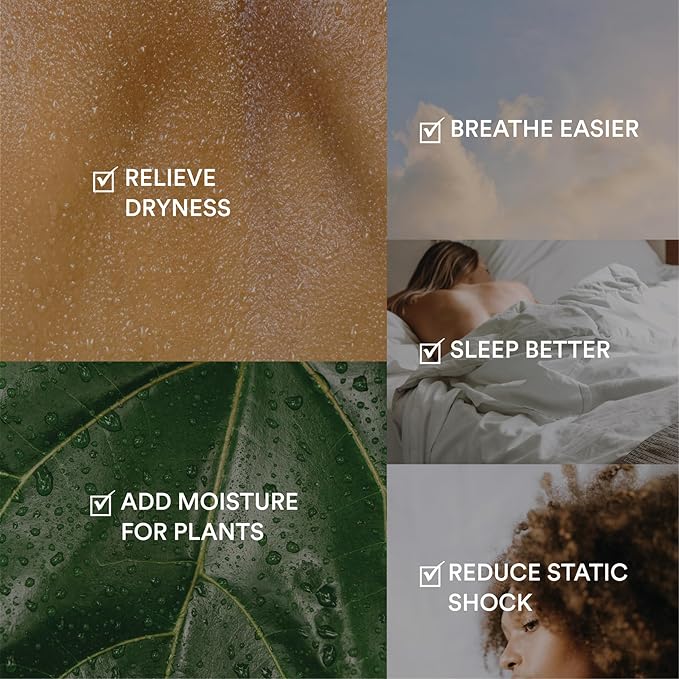 Homedics Natura Ultrasonic Warm & Cool Mist Humidifier, 1.3-Gal for Large Rooms, 60-Hr Runtime, Plant Holder, Programmable Humidity, Auto Shutoff, Nightlight Small Plant Compatible(Plant Not Included)