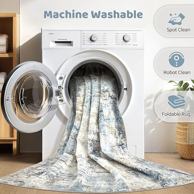 6x9 Area Rugs Washable Rug: Large Abstract Modern Soft Stain Resistant Indoor Floor Non Slip Accent Carpet for Living Room Bedroom Nursery Playroom Dining Room Office Dorm Home House- Light Blue