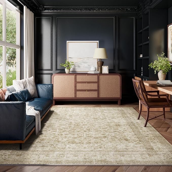 Machine Washable Rugs for Living Room: 9x12 Area Rugs for Bedroom Boho Vintage Rugs Stain Resistant Non Slip Low Pile Soft Lightweight Carpet for Kitchen Dining Room Farmhouse Nursery Kids Room