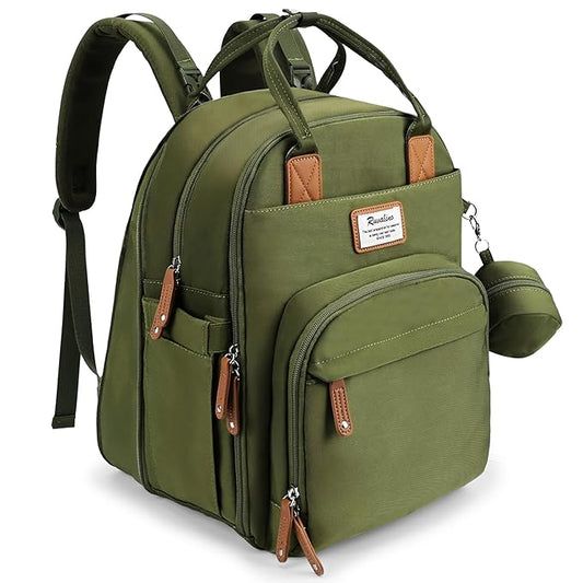 RUVALINO Diaper Bag Backpack-Expandable Baby Bag with up to 50% Capacity -Baby Essentials Bag with Changing Pad Insulated Bottle Holders & Pacifier Case, Waterproof, Army Green XL