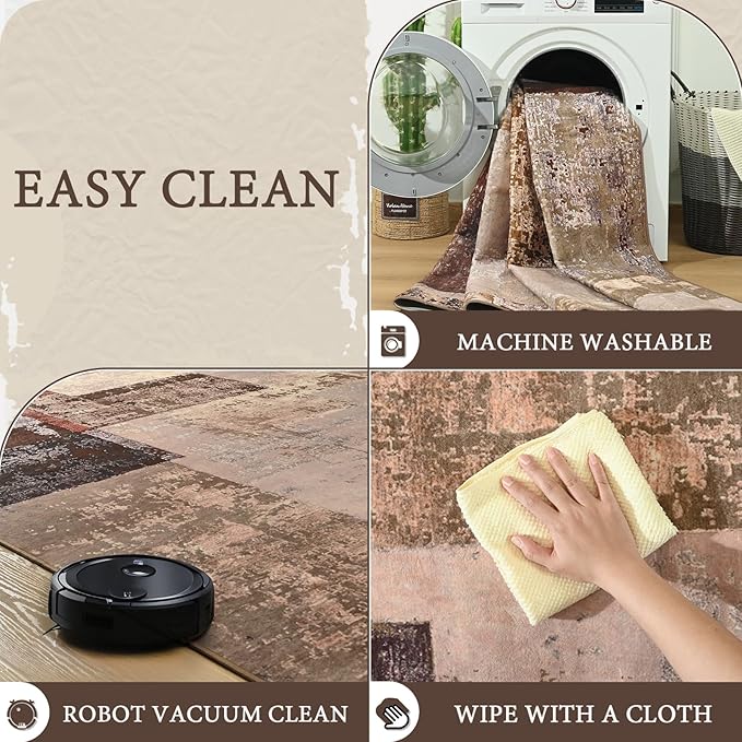 LOCHAS Washable Runner Rugs for Hallway, 2x6 Non Sip Soft Rug for Bedroom Entryway Kitchen Laundry Room, Long Abstract Carpet for Indoor Floor Bedside, Geometric Vintage Home Decor, Pet & kid Friendly