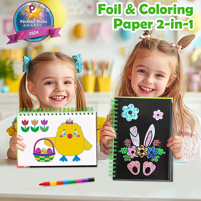 FUNNYB&G Foil Art Craft Activity for Kids - Gift for Girls Boys Crafts for Kids Fun Art Supplies DIY Creative Travel Toy, Birthday Gift Party Favor Toys for Girls Boys 4 5 6 7 8 9 Years Old(Easter)
