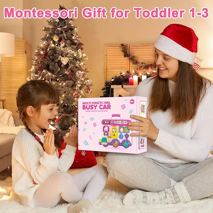Montessori Busy Board for 1-2 Year Old Girl Gift,Musical Toys for Toddlers 1-3 Year,Educational Fine Motor Baby Toys for 12 18 Months,Perfect for Preschool or Travel,Birthday Gift for 1+Year Old Girl