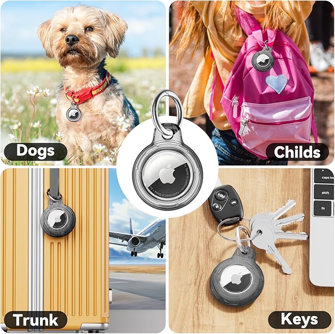 Upgrade Waterproof 2 Pack Airtags Holder with Apple Airtags Keychain, Hard PC Air Tag Case, Anti-Scratch & Shock Air tag Holder, Men's Women's Keyrings & Keychains-Clear Black+Clear Black