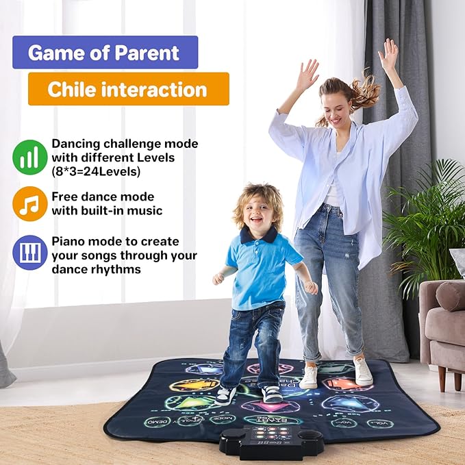 Dance Mat, Electronic Dance Mixer Rhythm Step PlayMat,Dance pad Game Toy for Girls Boys,Christmas/Festival/Birthday Gift for Kids, Built-in Music,24 Challenge Levels,Age 3-4 6 7 8 9 10 11 12+ Year Old