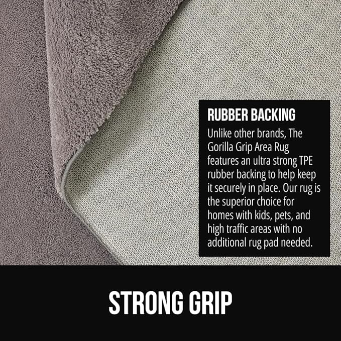 GORILLA GRIP Ultra Soft Washable Area Rug, Stain and Slip Resistant Plush Thick Carpet for Bedroom Living Room, No Shed Floor Rugs, Pet Friendly, Dorm Essentials, Kids Nursery Home Decor, 4x6, Gray