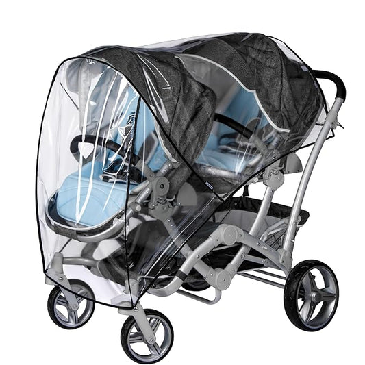 bemece Double Stroller Rain Cover, Weather Shield Double Stroller for Front and Rear Seats Twin Stroller, Baby Outdoor Activities Accessories, Protects Children from Rain, Snow, Wind