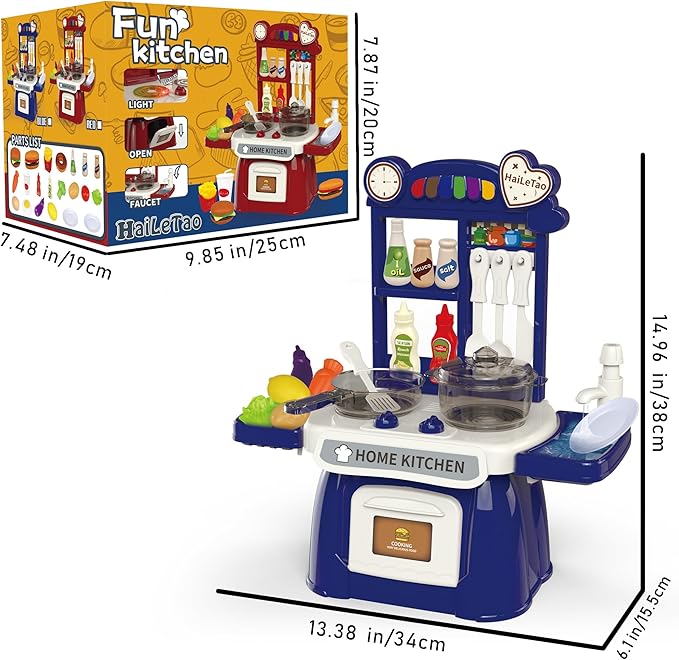 Kitchen Set for Toddler with Sound and Light，Pretend Cooking Food Set,Kids Kitchen Playset，Play Sink with Running Water and Electronic Induction Stove，Kitchen Accessories (red Kitchen and More Food)