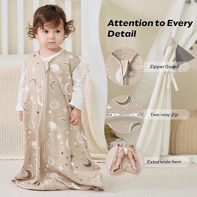JELLYMONI Baby Sleep Sack 0-6 Months Wearable Blanket for Baby, 100% Cotton 2 Pack Infant Toddler Sleeping Sack Lightweight Soft 2-Way Zipper Sleepsack