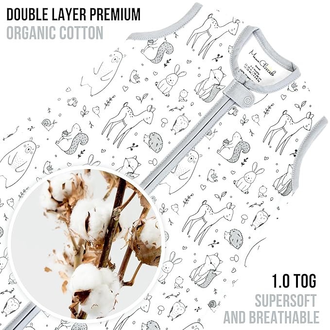 Baby Sleep Sack 1.0 TOG, Organic Cotton Baby Wearable Blanket with Two-Way Zipper, Swaddle Transition Baby Sleeping Bag, All-Season Sleep Sack for Newborn Infant Toddler Boy Girl, 2-Pack