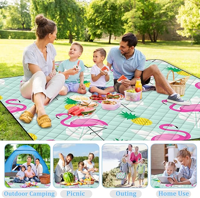 Extra Large Picnic Blanket Waterproof,80"x 80"Foldable Machine Washable Beach Blankets,Outdoor Blanket for 6-8 Adults,Picnic Mat Suitable for Indoor Crawling,Park Beach,Camping,Hiking,Travel（Flamingo）