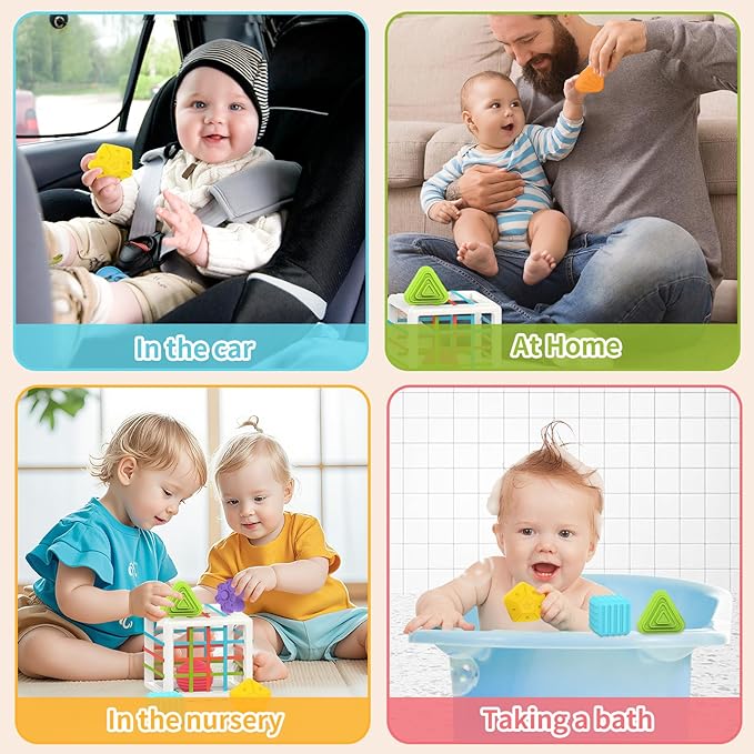 MINGKIDS Montessori Toys for 1 Year Old, 6 Pc Multi Sensory Shape, Toddler Developmental Learning Birthday Gifts, Baby Toys 12 Month