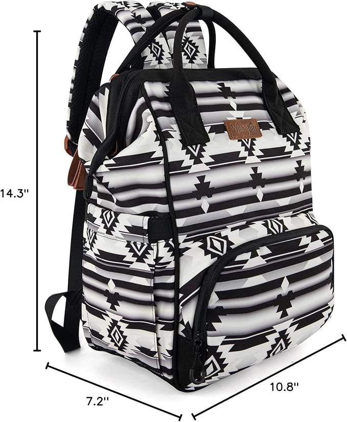Wrangler Diaper Bag Backpack Aztec Travel Backpack Purses Western Multi-Function Baby Bags for Mom with Waterproof Insulated Pockets