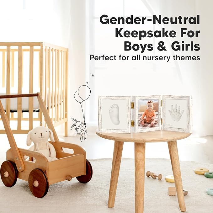 Baby Shower Gifts for Boys, Girls - Baby Hand and Footprint Kit, Newborn Handprint Kit, Keepsake Photo Frame, Nursery Picture Frame, Gender-Neutral Newborn Keepsake Gifts (Vintage White)