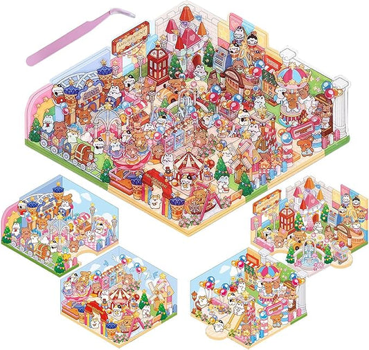 DIY 3D House Stickers, Cute 3D Cartoon Scene for Adult Kids Relief Stress Pass The Time,Cute Make Your Own House Stickers for Gifts Paint by Sticker.(4 Set)