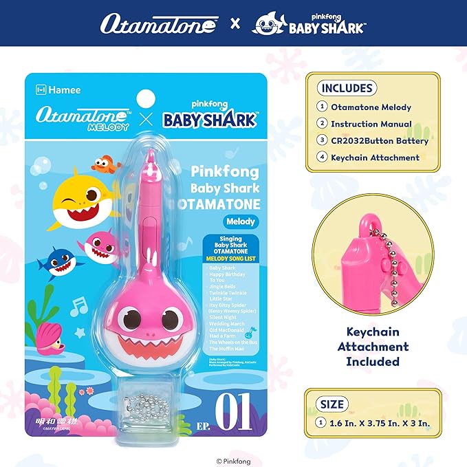 Otamatone Melody [Special Baby Shark Edition] Portable Mini Size Electronic Keychain Musical Toy from Japan – by Maywa Denki [English Instructions] – Mommy Shark