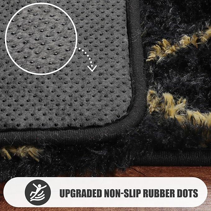 ONASAR 6x9 Area Rugs for Living Room Bedroom, Washable Large Fluffy Black and Gold Throw Rug, Geometric Soft Plush Shaggy Fuzzy Floor Carpet for Nursery Kids Girls Boys Teen Dorm Home Office Decor