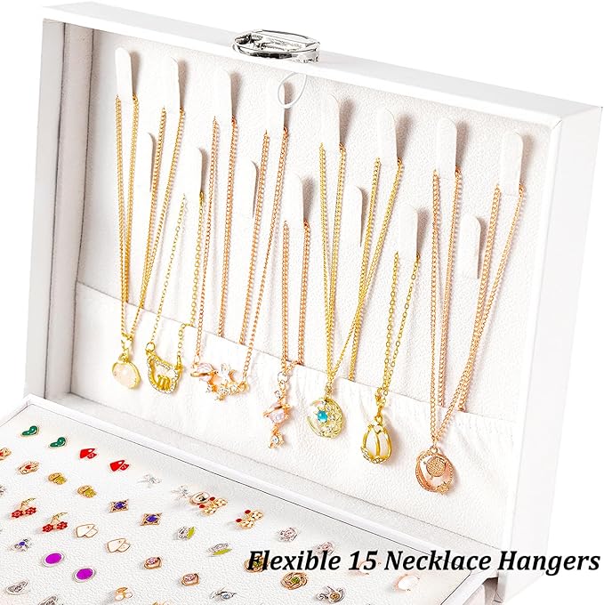 Earrings Jewelry Box for Girls, 5 Layers Jewelry Organizer with Earring Holder Organizer for Girls Earring Organizer Jewelry Boxes for Women Earrings and Necklaces Jewelry Box Organizer White
