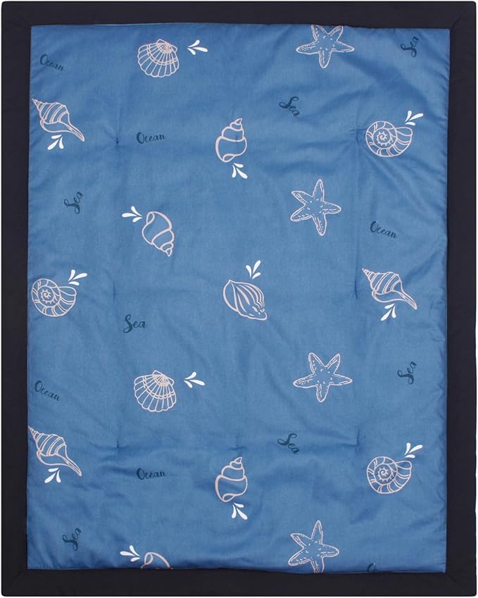 CaSaJa 4-Piece Crib Bedding Set for Boys and Girls, Nursery Baby Bedding Set Including Quilted Comforter with Fitted Crib Sheet and Changing Pad Covers, Reversible Quilt Design, Sea Conch