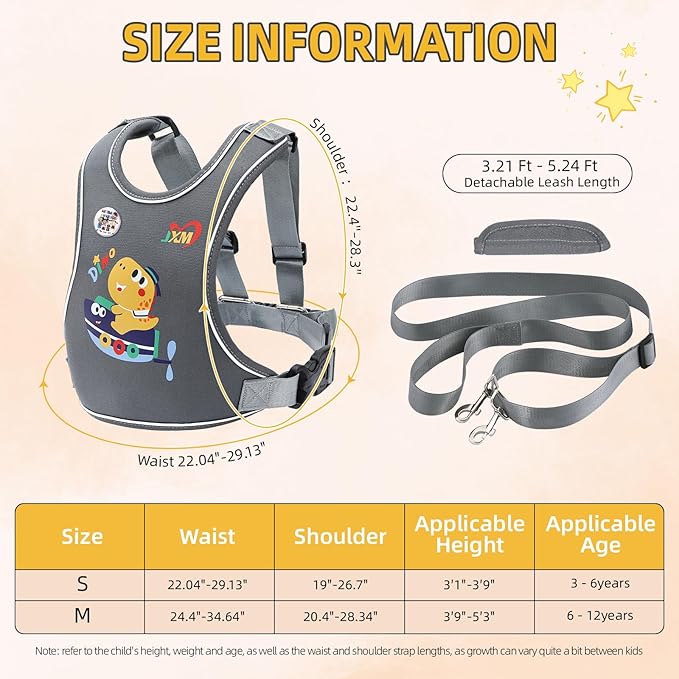 2025 New Safety Harness for Autism and Special Needs Child (3-6 yrs), Anti-Elopement Vest Harness with Light Reflector and Grab Handle for Active, Autistic ADHD Kids,Adjustable Tether Leash with Pouch