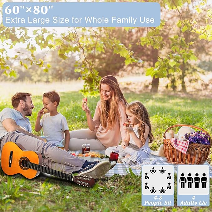 HX&OD Outdoor Picnic Blanket, Extra Large, 80''x60'' Waterproof Foldable Blankets Gingham Picnic Mat for Beach, Camping Grass Lawn Park Accessories Cute Couple Ideas Wedding (Coffee Color, 80”x60”)