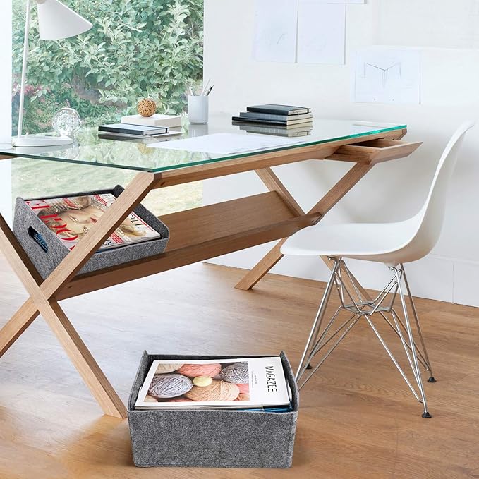 Welaxy Storage Baskets Collapsible Felt Storage bin Foldable Shelf Drawers Organizers for Kids Pet Toys magazine Books Clothes Closet Cabinet decluttering (Charcoal)