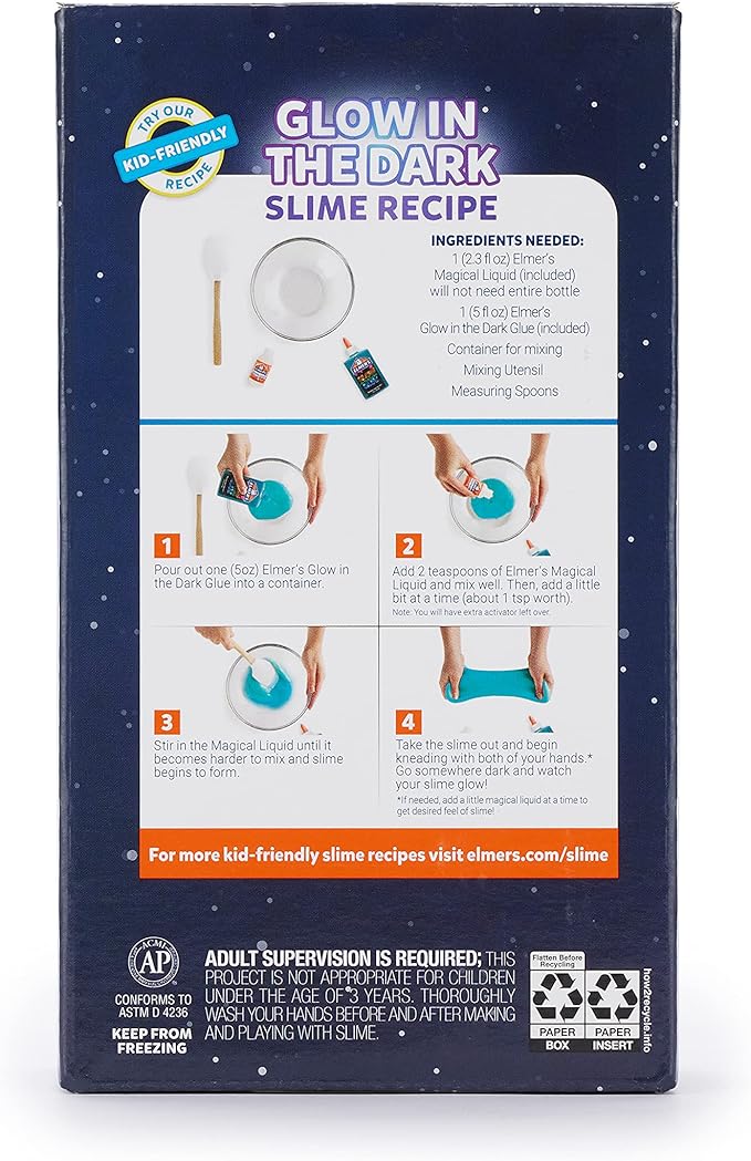Elmer’s Glue Slime Kit Dinosaur Night Makes Color Changing and Glow in the Dark Slime Includes Liquid Glue and Activator 4 Count