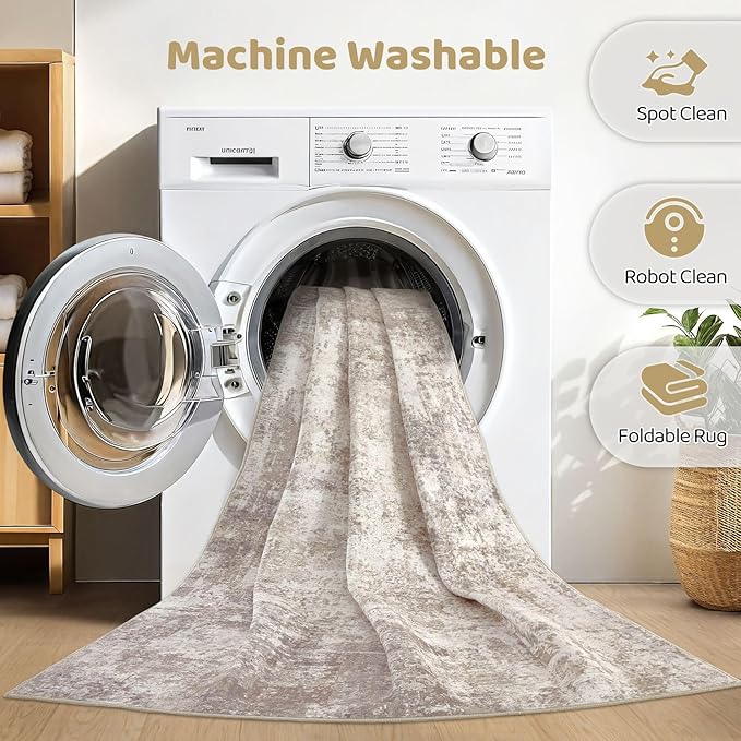 Area Rugs 9x12 Living Room: Washable Large Abstract Soft Rugs Stain Resistant Indoor Floor Non-Slip Accent Carpet for Women Modern Home Enthusiasts Aged 25-45 - Bedroom Nursery Playroom- Beige Brown