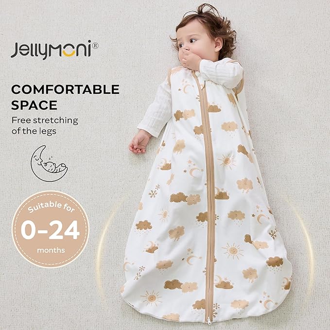 JELLYMONI Baby Sleep Sack 6-12 Months Wearable Blanket for Baby, 100% Cotton 2 Pack Infant Toddler Sleeping Sack Lightweight Soft 2-Way Zipper Sleepsack