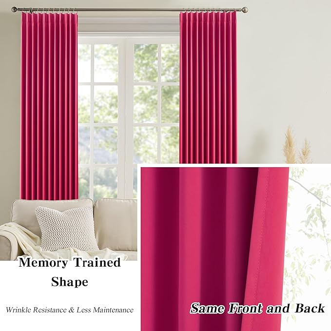 KEQIAOSUOCAI Hot Pink Fuchsia Pinch Pleated Curtains Blackout 84 Inches Long, Room Darkening Pleat Curtain for Kids Nursery Bedroom Window Panels with Hooks Magenta Drapes 40 x 84 Inch