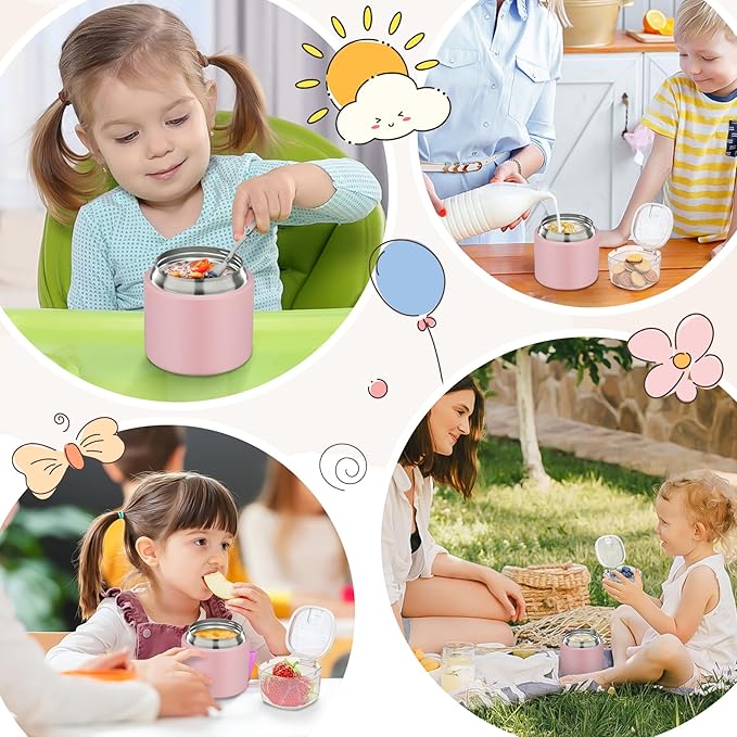 2 - in - 1 Soup Thermo for Hot Food 14oz with Snack Box Container Leak Proof Insulated Lunch Container Kids and Adults Stainless Steel Double Wall Vacuum Wide-mouth Thermal with Spoon and Handle