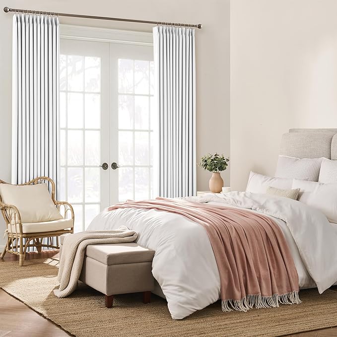 KEQIAOSUOCAI Pleated White Curtains 63 Inches Long,Half Blackout Room Darkening Short Window Curtain 63 Inch Length 2 Panel Set,Pinch Pleated Curtains with Hooks,40 by 63,Set of 2