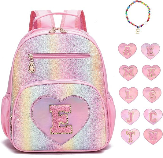 I IHAYNER Kids Glitter Lightweight Backpack for School Travel & Daycare, Toddler Backpack for Girls 3+ Preschool Kindergarten Elementary Kids Backpack-Rainbow Pink E