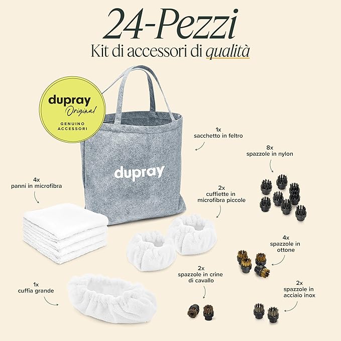 Dupray Steam Cleaning Pack Pro – 24-Piece Accessory Kit for Dupray Steam Cleaners: Versatile set includes everything needed for deep cleaning on multiple surfaces.