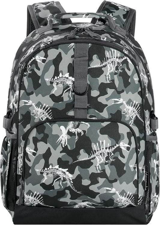 Choco Mocha Backpack for Boys, Elementary School Backpack for Boys Ages 6-8 Kids Kindergarten Backpack Bookbag 17 Inch with Chest Strap, Camo