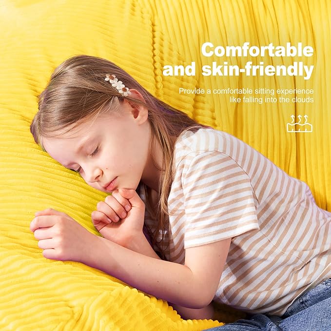 Homguava 3.5FT Bean Bag Chair: Teardrop Bean Bags with Memory Foam Filled, Compact Beanbag Chairs Soft Sofa with Corduroy Cover (Yellow)