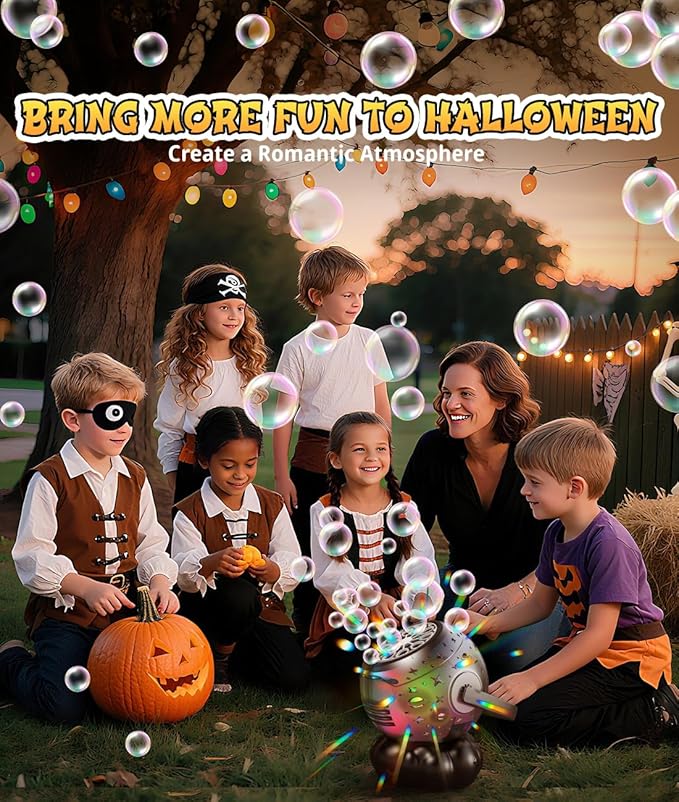 Halloween Bubble Machine - Bubble Maker for Kids with Colorful LED Light, Make Larger Bubbles, USB-C Rechargeable, 600ml Capacity - Bubble Toys Gifts Ages 3+ for Boys, Girls, Outdoor, Birthday, Party