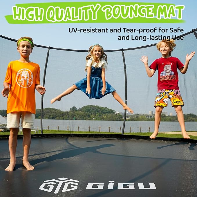 Gigu 10FT 12FT 14FT Recreational Trampolines with Enclosure Net and Ladder and Anti-Rust Coating, ASTM Approved Trampoline Outdoor for Kids and Adults Outdoor Yard Trampolines