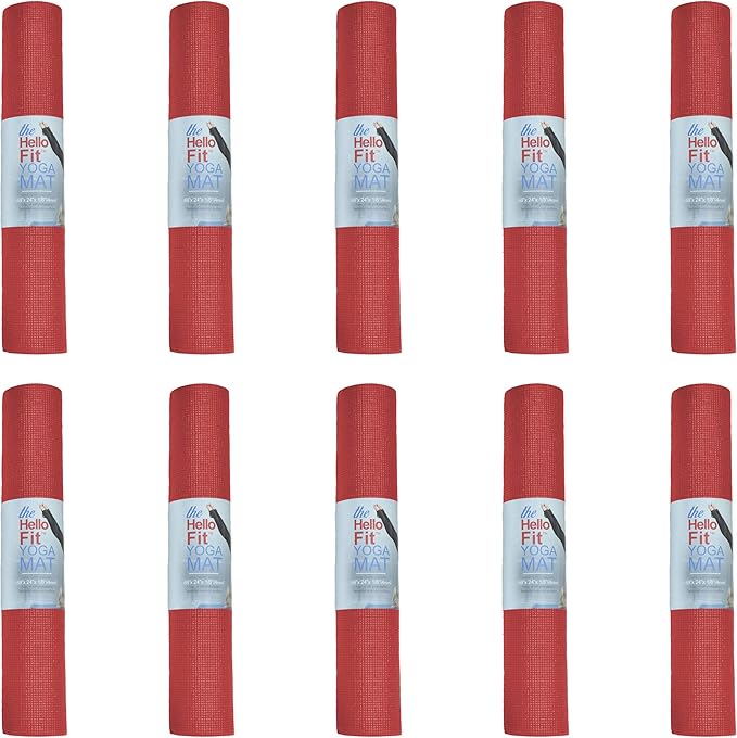 Hello Fit 10-Pack Yoga Mat, 68" x 24" Non Slip Exercise Mat, 4mm Thick Gym Mat for Fitness and Stretching, Bulk Non Toxic Yoga Mats for Schools and Studios