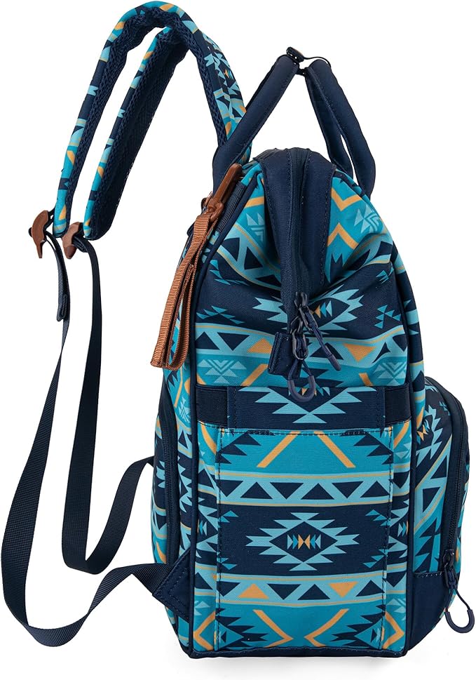 Wrangler Diaper Bag Backpack Aztec Travel Backpack Purses Western Multi-Function Baby Bags for Mom with Waterproof Insulated Pockets