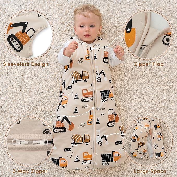 Yoofoss Baby Sleep Sack 12-18 Months, 1.5 Tog Baby Wearable Blanket with 2-Way Zipper, 100% Cotton Organic Fabric Winter Infant Sleeping Sack, Warm Soft Comfy