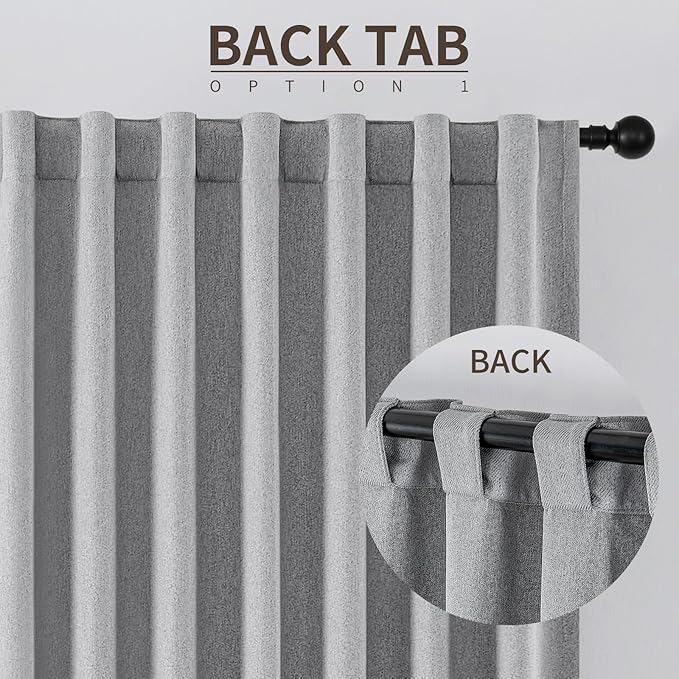 Joydeco Faux Linen Blackout Curtains for Bedroom,Light Grey Blackout Curtains 72 inches Long,100% Blackout Solid Thermal Insulated Window Drapes Luxury Decor for Living Room（W52xL72 Inch,Light Grey）