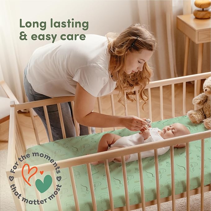 Sweety Fox 2-Pack Cotton Jersey Crib Sheets – Soft Fitted Sheets for Boys and Girls, Mini Crib Sheets, Toddler Bed Sheets (Dinosaur)