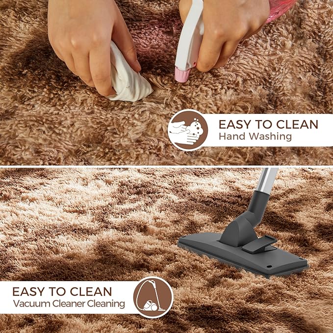 Ultra Soft Rug for Living Room, 9X12 Fluffy Shag Area Rug for Bedroom, Modern Shaggy Carpets Fuzzy Rug for Teens Dorm Nursery Home Decor Aesthetic, Upgrade Anti-Skid Durable, Tie-Dyed Coffee