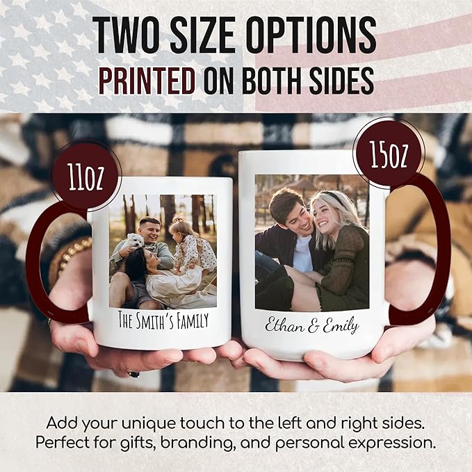 Custom Mug Upload Your Picture Personalized Coffee Mug with Photo Text Name Customized Cup Unique Ideas Gifts for Men Women Mom Dad Girlfriend Boyfriend Friend Family (Dark Red, 11oz)