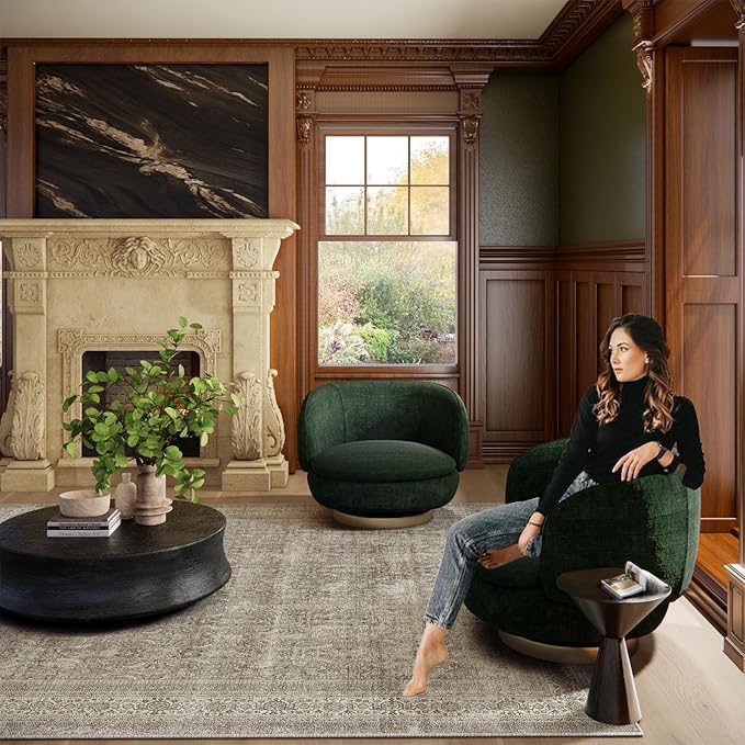 Washable Area Rugs for Living Room: 6x9 Bedroom Rug Boho Vintage Area Rug Stain Resistant Non Slip Low Pile Lightweight Soft Carpets for Dining Room Kitchen Nursery Kids Room Farmhouse