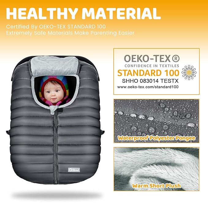 Orzbow Winter Carseat Cover for Baby, Baby Car Seat Cover for Boys & Girls, Warm Infant Car Seat Covers for Cold Weather, Rain & Snow Repellent, Waterproof, Universal Fit, Newborn Must Have, Dark Grey