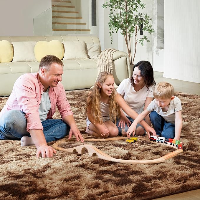 Ultra Soft Rug for Living Room, 4X6 Fluffy Shag Area Rug for Bedroom, Modern Shaggy Carpets Fuzzy Rug for Teens Dorm Nursery Home Decor Aesthetic, Upgrade Anti-Skid Durable, Tie-Dyed Coffee