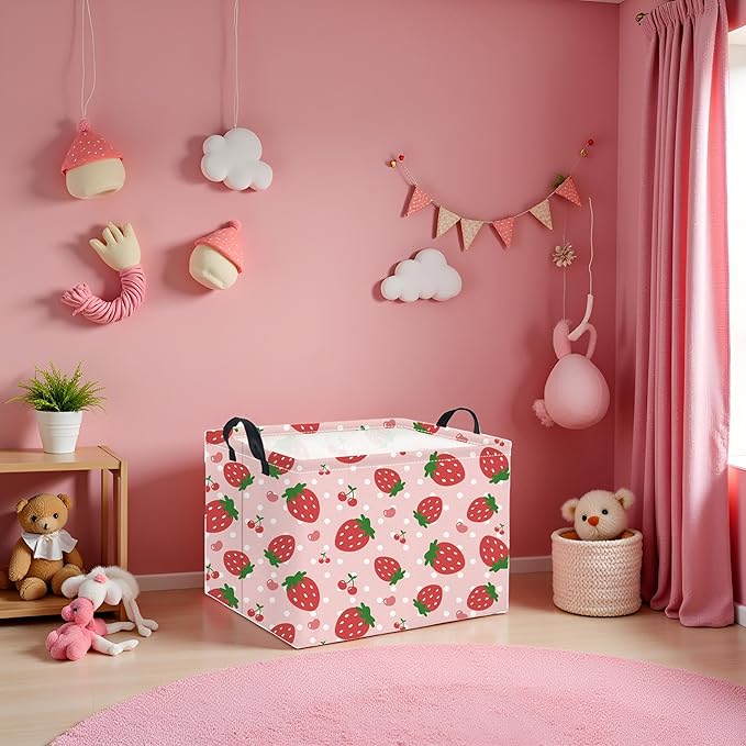 HIYAGON Rectangular Baby Girl Basket Kids Baby Storage Basket Toy Storage Bin Organizer Box Room Decor(Strawberry)